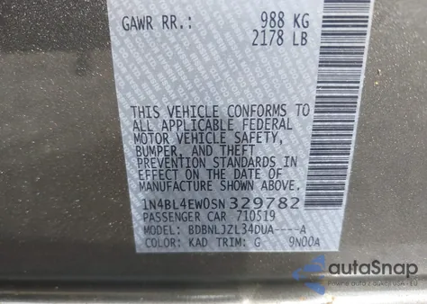 2025 Nissan Altima Sl Awd из США, поврежденный, VIN 1N4BL4EW0SN329782